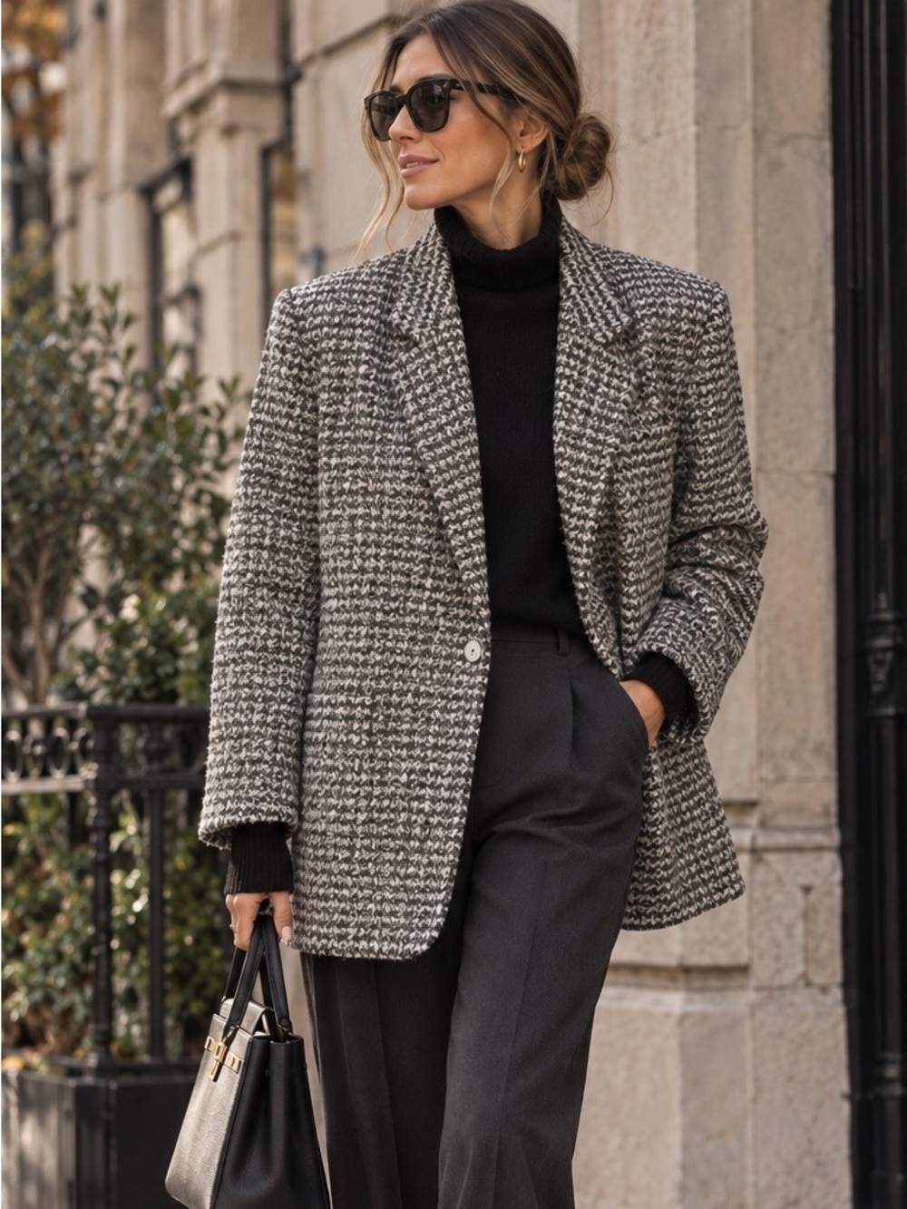 Vtg Liz Claiborne Wool Blend Women’s Gray Tweed Blazer Jacket